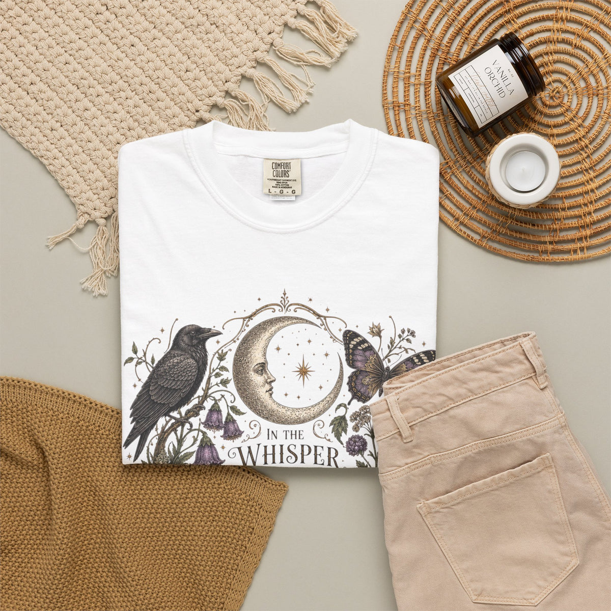 Whisper of the Wild T-Shirt — Moon, Raven & Mushroom Nature Graphic