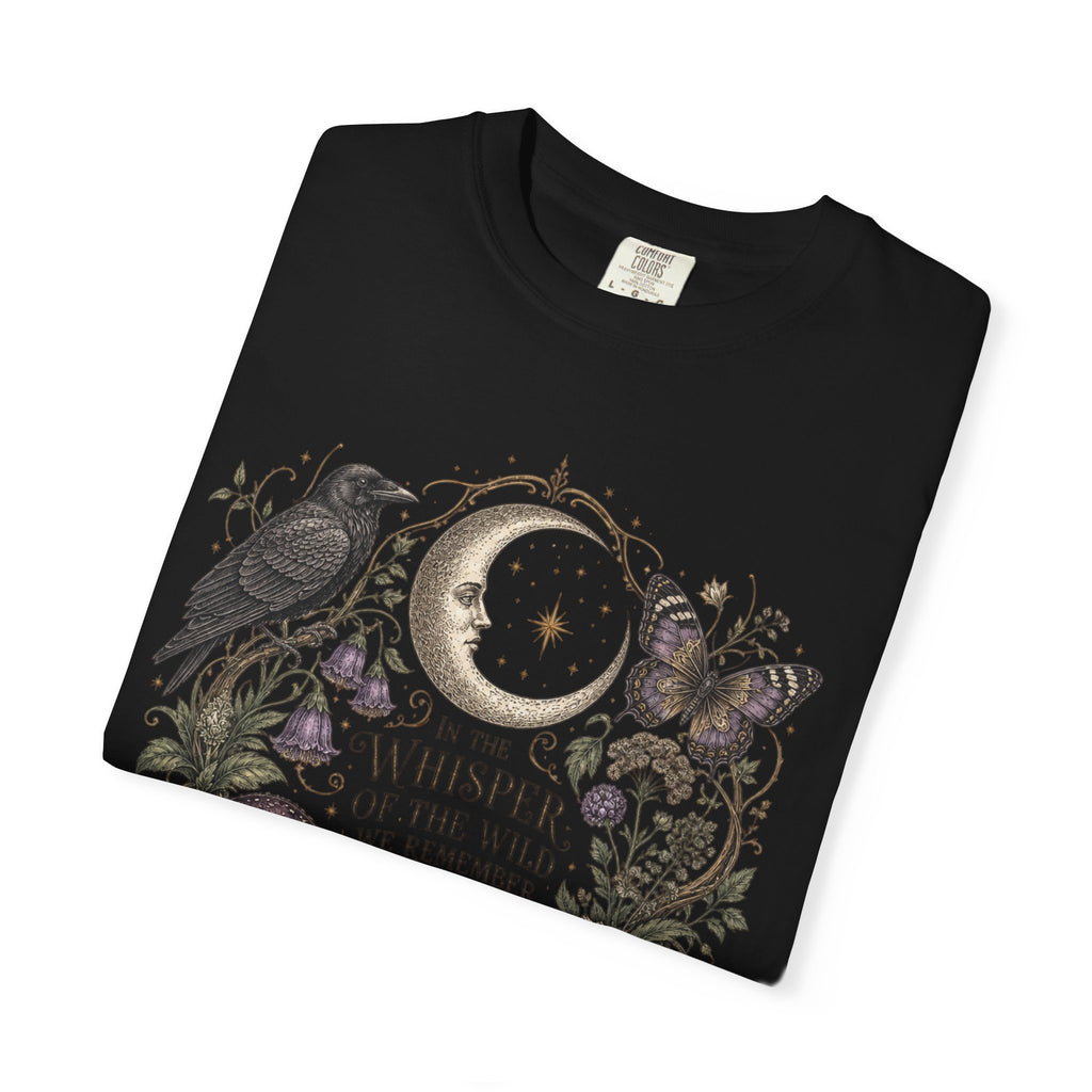 Whisper of the Wild T-Shirt — Moon, Raven & Mushroom Nature Graphic