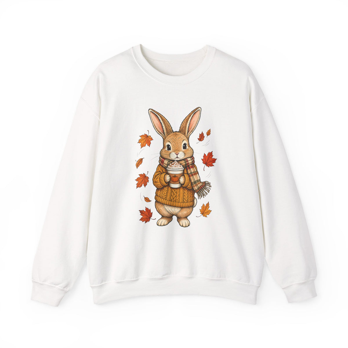 Autumn Bunny Sweatshirt – Cozy Fall Rabbit Holding Coffee