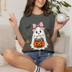 Cute Halloween Ghost T-Shirt — Trick-or-Treat Pumpkin & Bats
