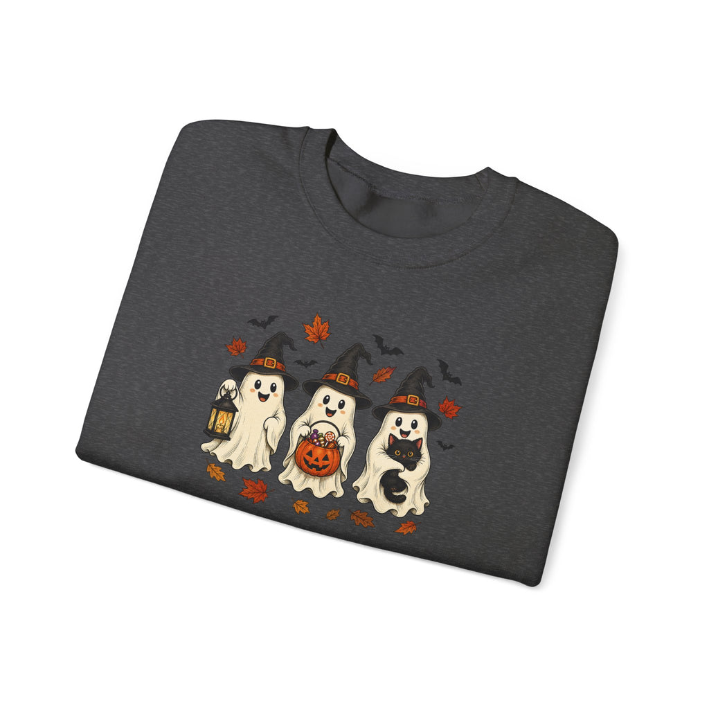 Halloween Puppy Ghosts Sweatshirt — Cute Dogs in Witch Hats with Jack-o'-Lantern