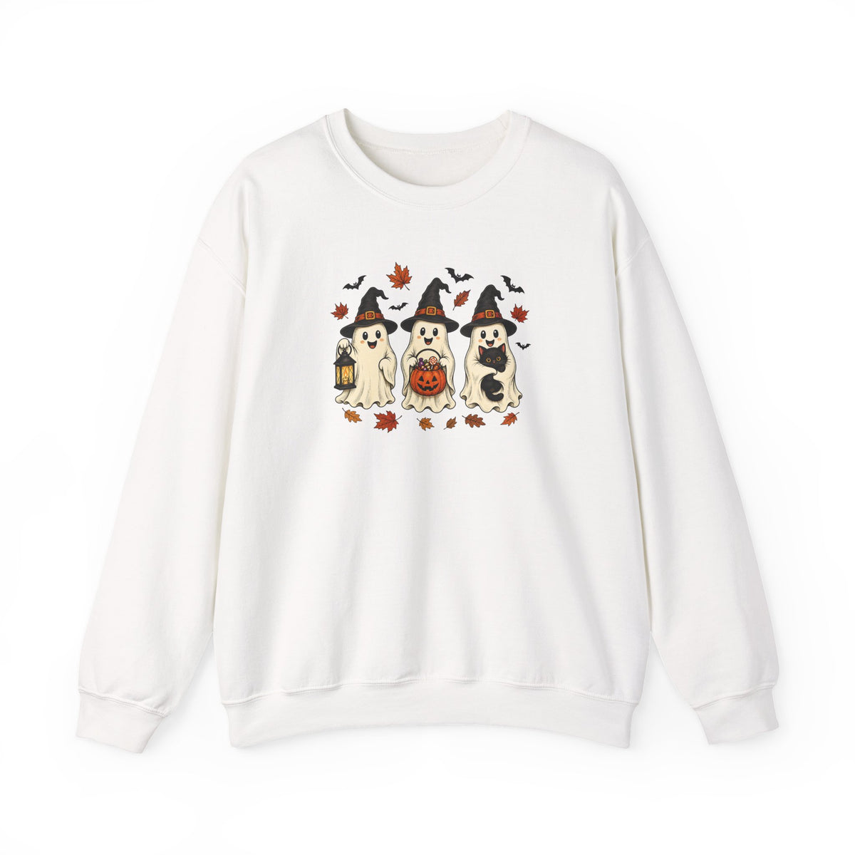 Halloween Puppy Ghosts Sweatshirt — Cute Dogs in Witch Hats with Jack-o'-Lantern