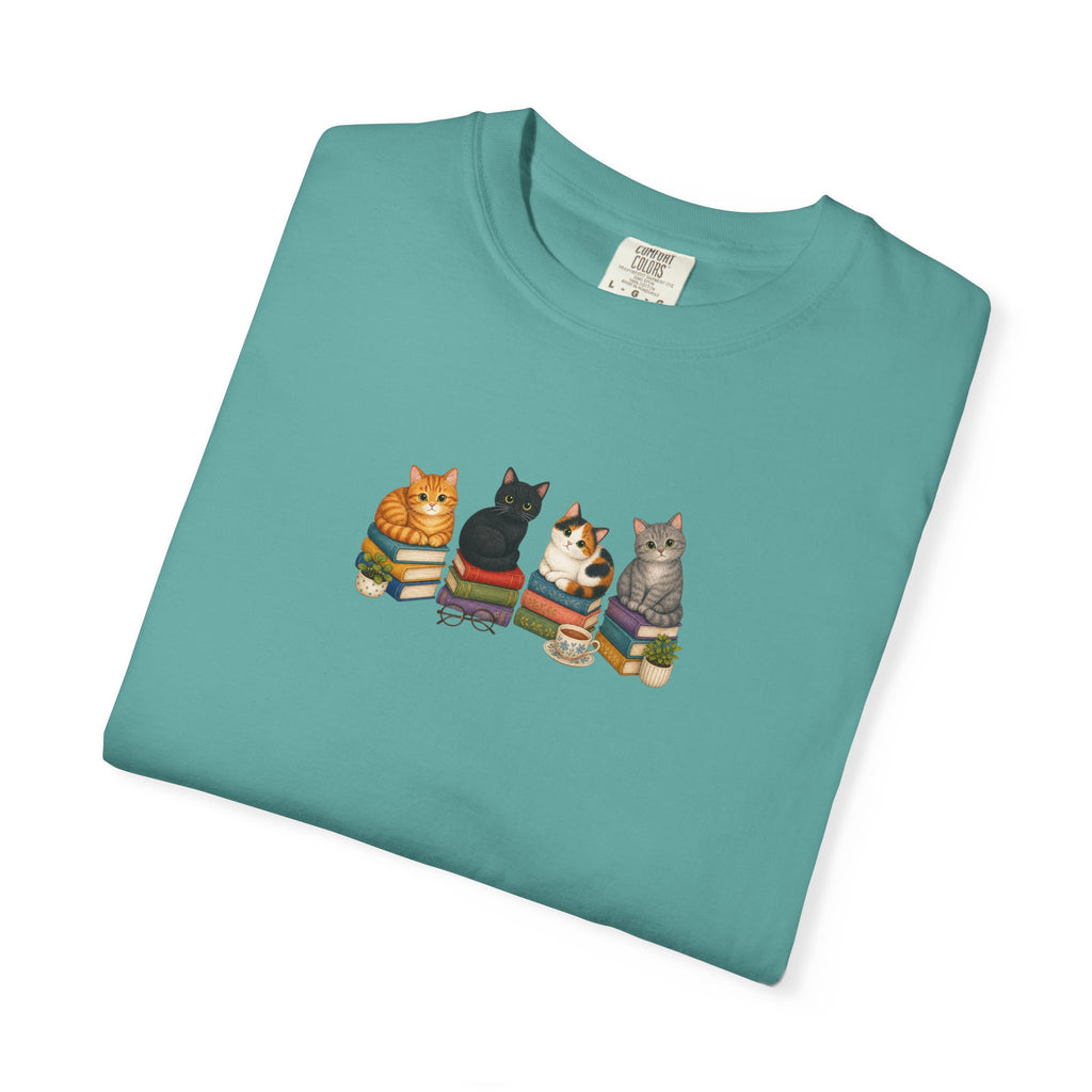 Cat Knit Crew T-Shirt — Cozy Cats Sitting Together Graphic Tee