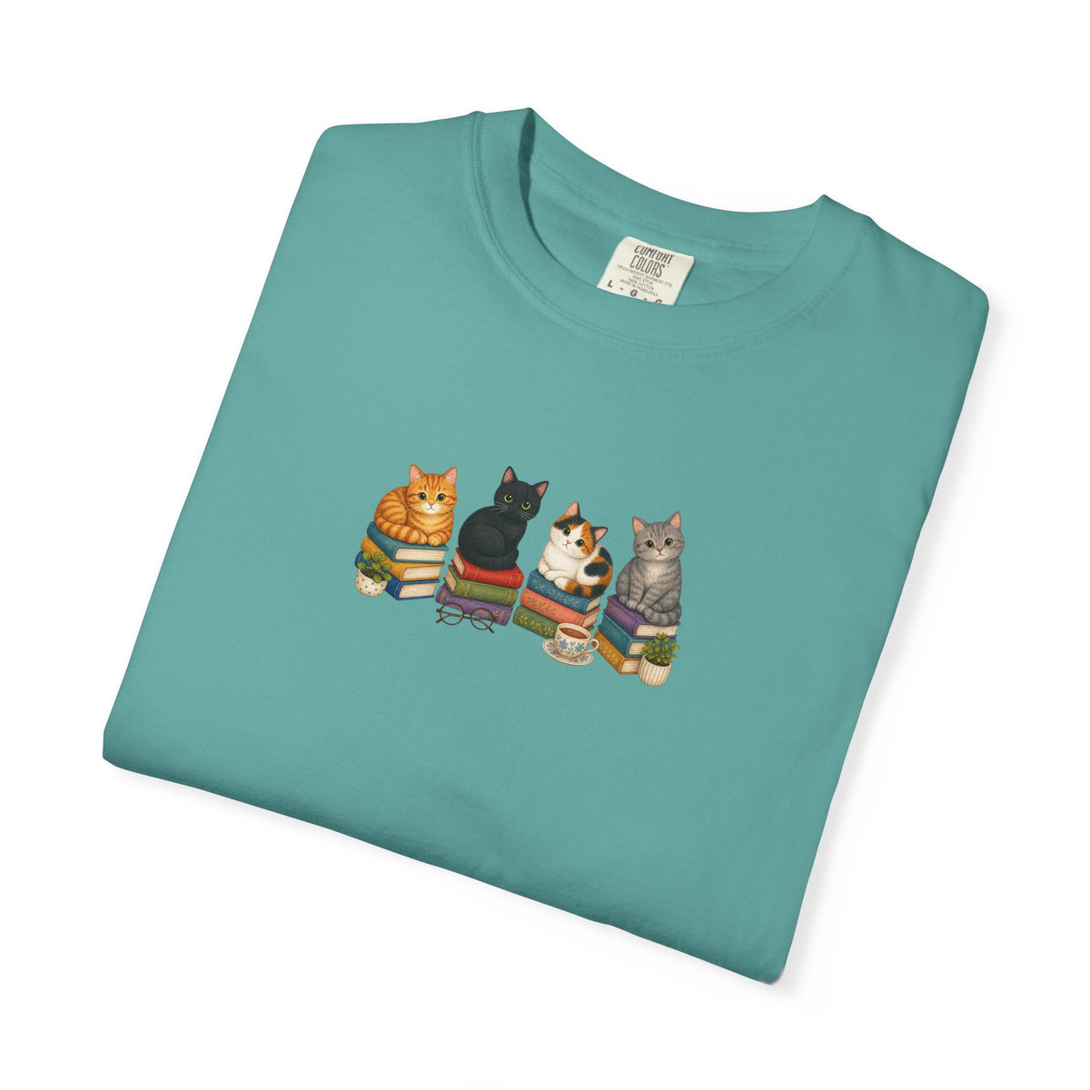 Cat Knit Crew T-Shirt — Cozy Cats Sitting Together Graphic Tee