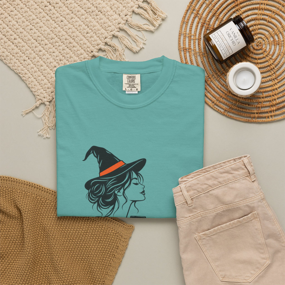 Her Human Witch Tee — Halloween Witch & Dog Graphic T-Shirt