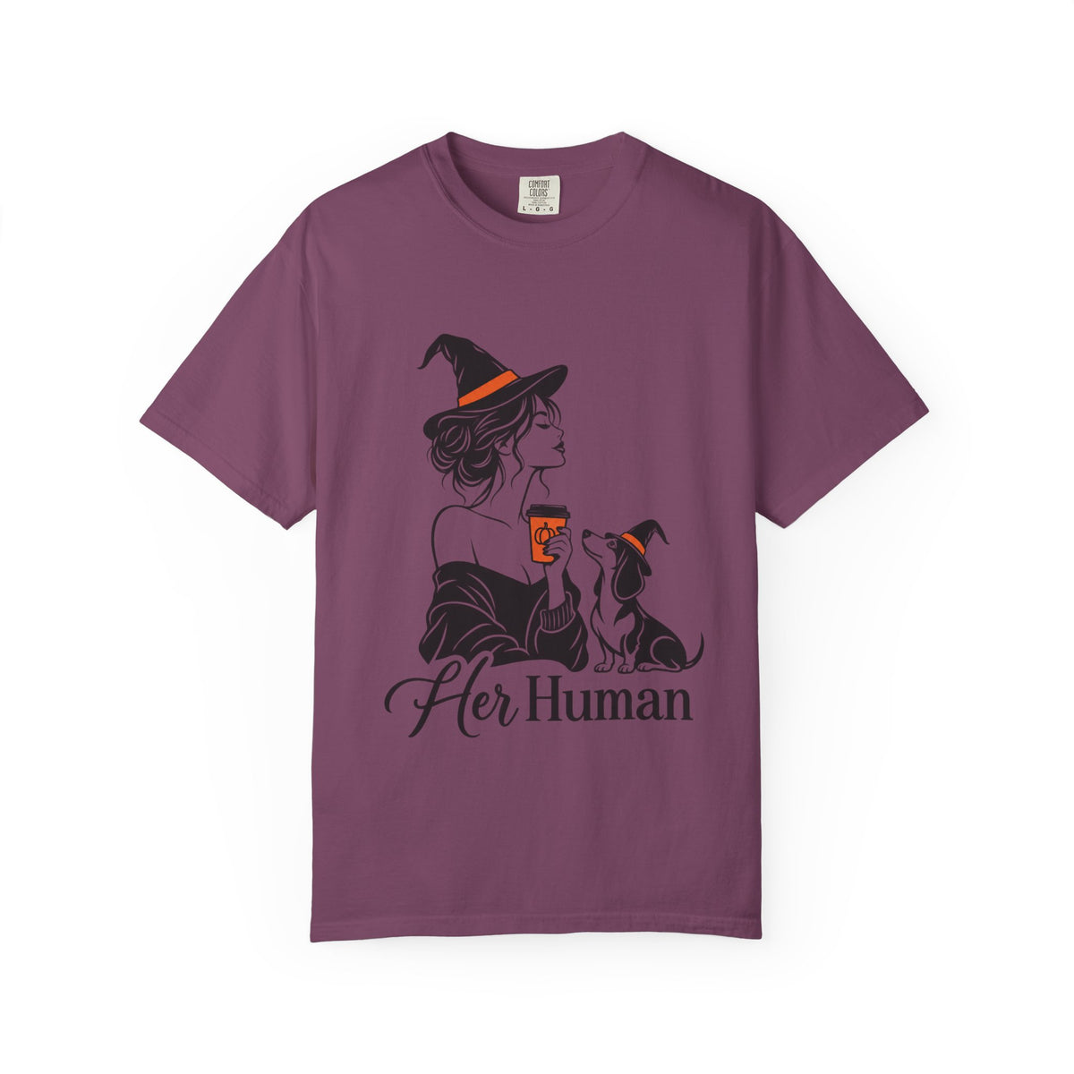 Her Human Witch Tee — Halloween Witch & Dog Graphic T-Shirt