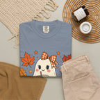 Cute Ghost Pumpkin Drink Tee — Fall Leaves Graphic T-Shirt
