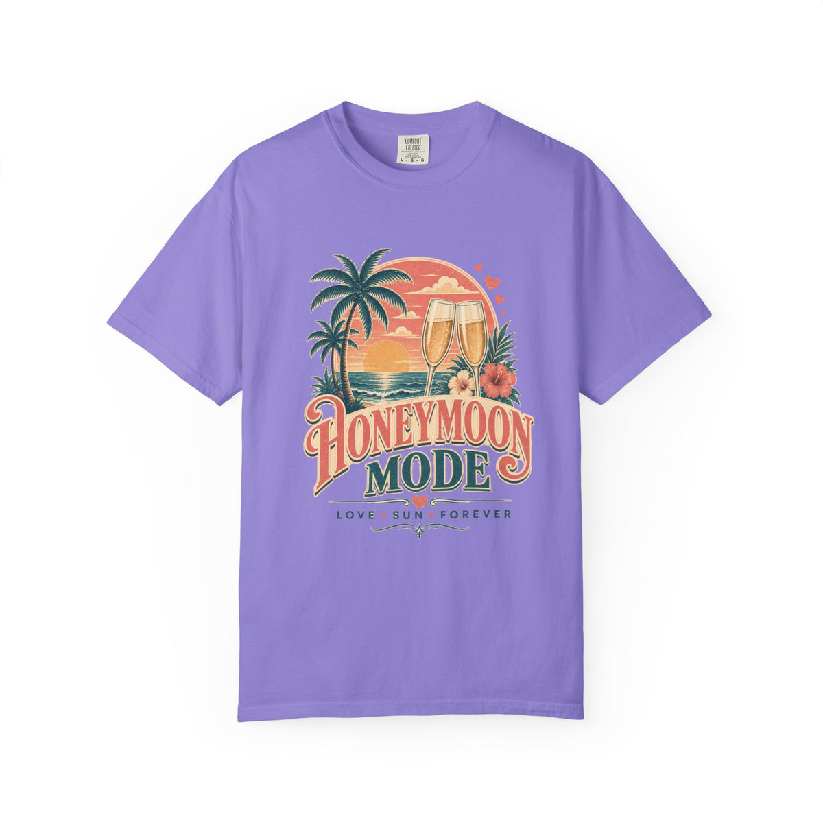 Honeymoon Mode T-Shirt — Tropical Sunset Couple Vacation Tee