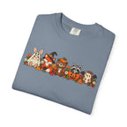 Halloween Critter Lineup T-Shirt — Cute Pumpkin, Witch & Bunny Spooky Crew