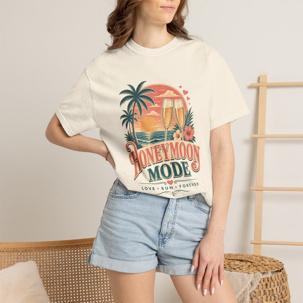 Honeymoon Mode T-Shirt — Tropical Sunset Couple Vacation Tee