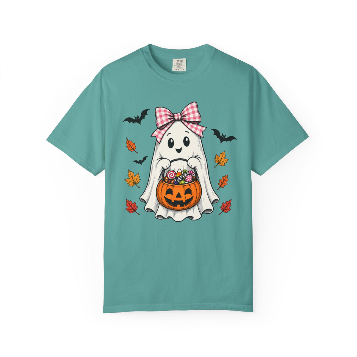 Cute Halloween Ghost T-Shirt — Trick-or-Treat Pumpkin & Bats