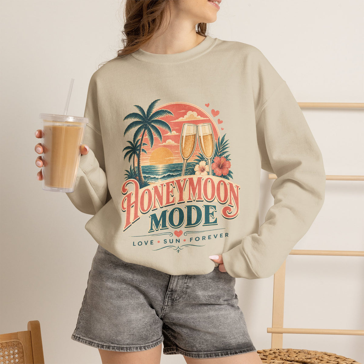 Honeymoon Mode Sweatshirt – Tropical Sunset Couples Crewneck