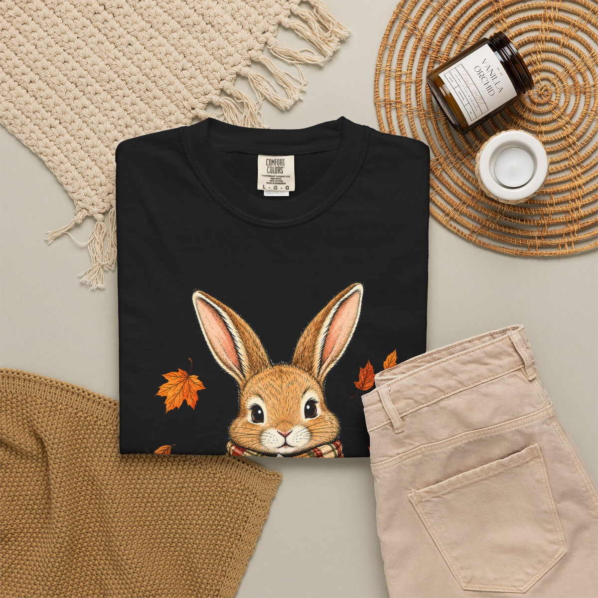 Autumn Bunny Tee — Cozy Fall Rabbit with Scarf & Hot Cocoa
