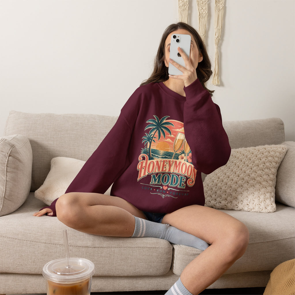 Honeymoon Mode Sweatshirt – Tropical Sunset Couples Crewneck