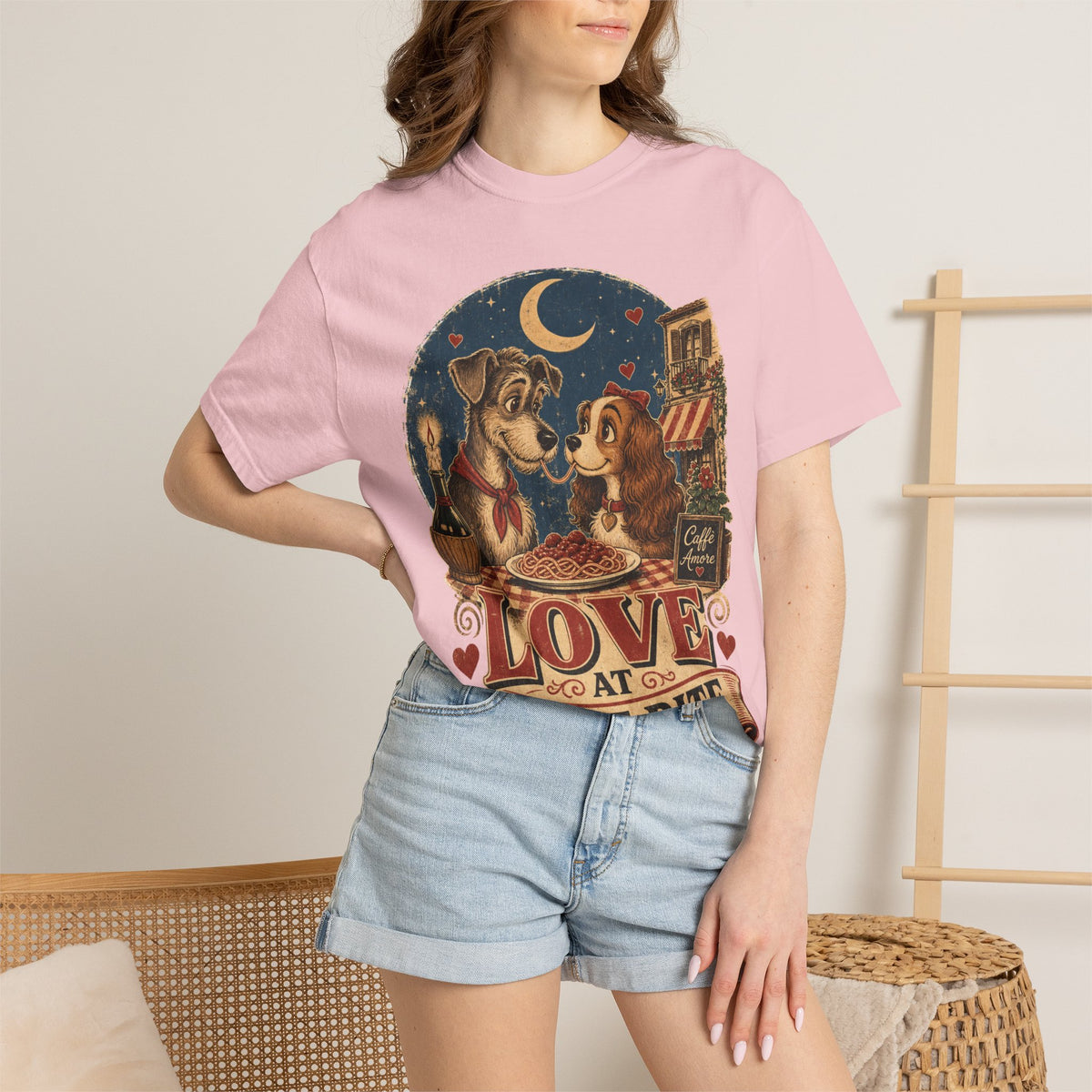 T-Shirt — "Love at First Bite" Vintage Pizza Date Dogs Tee