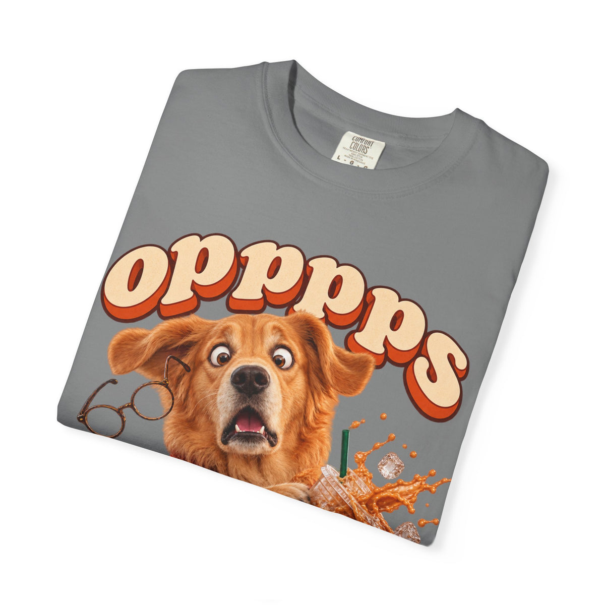 Oops Puppy T-Shirt — Cute Dog Spilling Coffee Graphic Tee