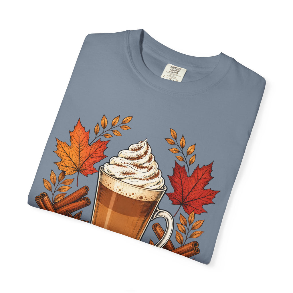 Pumpkin Spice Latte T-Shirt — Autumn Coffee Fall Leaves Tee