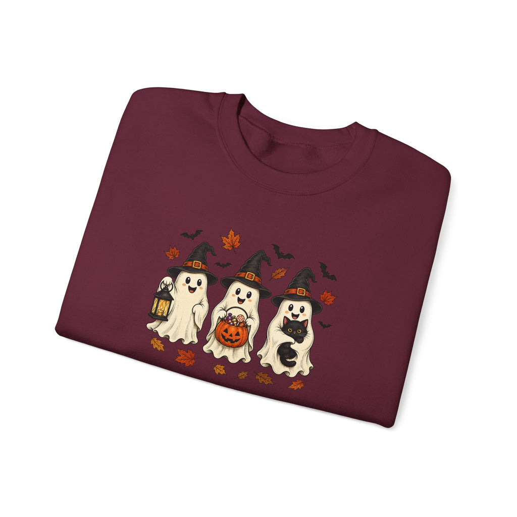 Halloween Puppy Ghosts Sweatshirt — Cute Dogs in Witch Hats with Jack-o'-Lantern