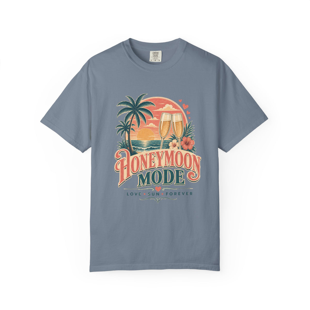Honeymoon Mode T-Shirt — Tropical Sunset Couple Vacation Tee