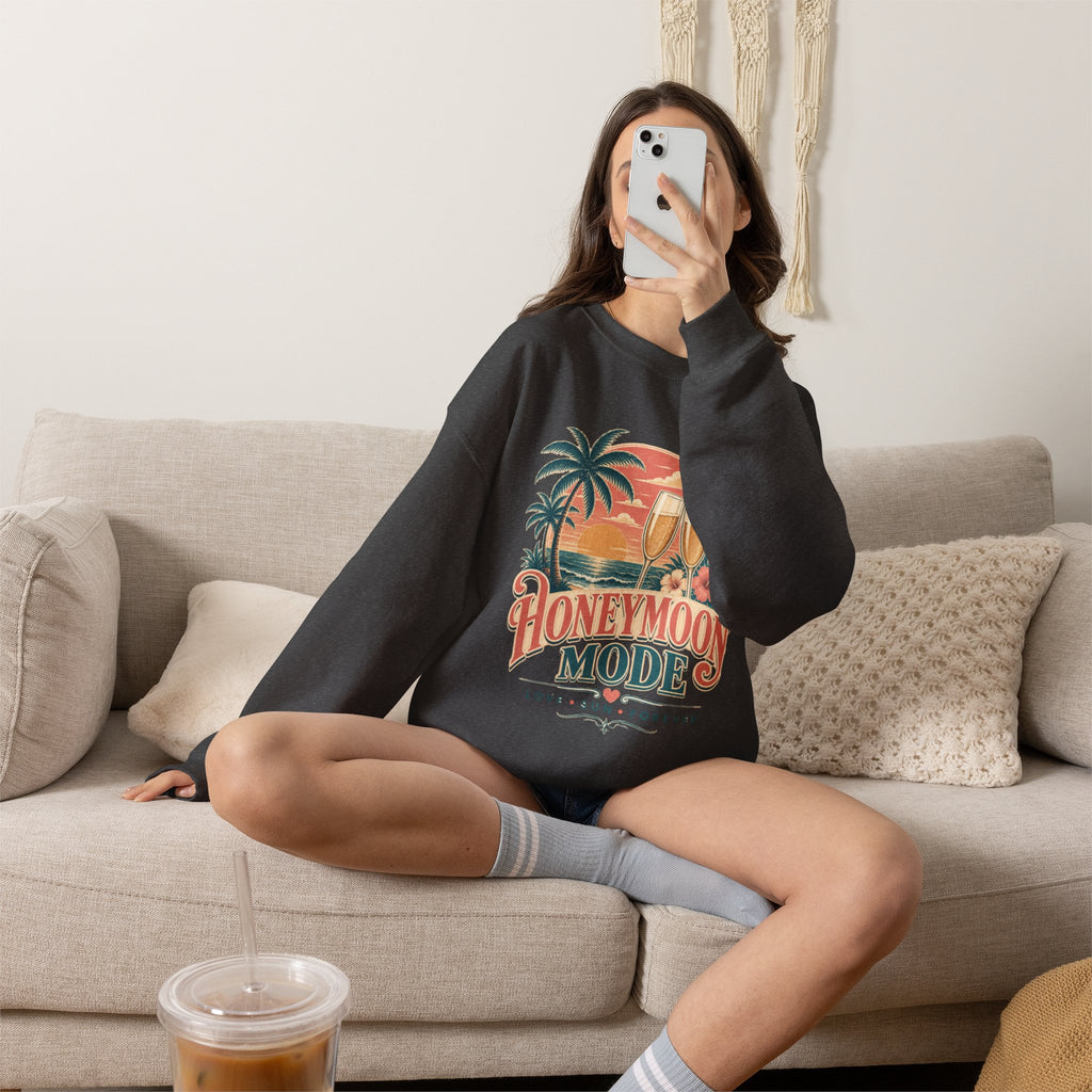 Honeymoon Mode Sweatshirt – Tropical Sunset Couples Crewneck