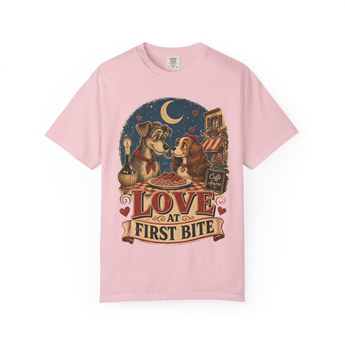 T-Shirt — "Love at First Bite" Vintage Pizza Date Dogs Tee