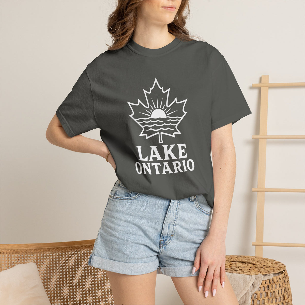 Lake Ontario T-Shirt — Retro Maple Leaf Sunset Graphic