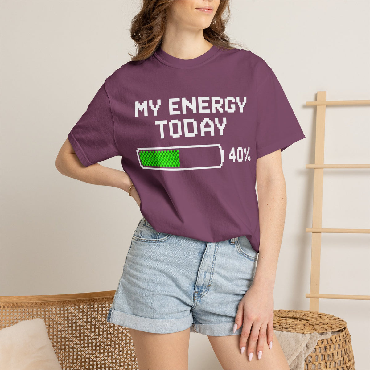 T-Shirt — "My Energy Today 40%" Battery Meter Graphic Tee