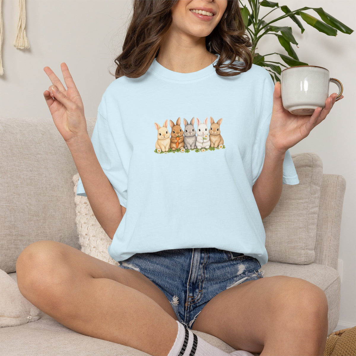 Bunny Row T‑Shirt — Cute Watercolor Rabbits Graphic Tee
