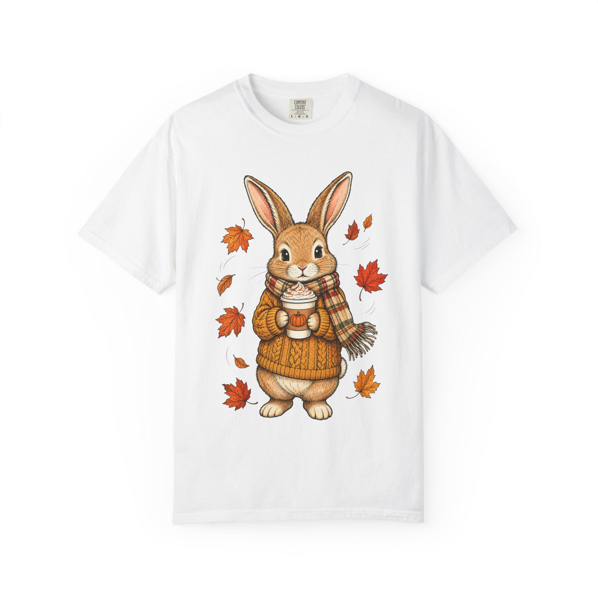 Autumn Bunny Tee — Cozy Fall Rabbit with Scarf & Hot Cocoa