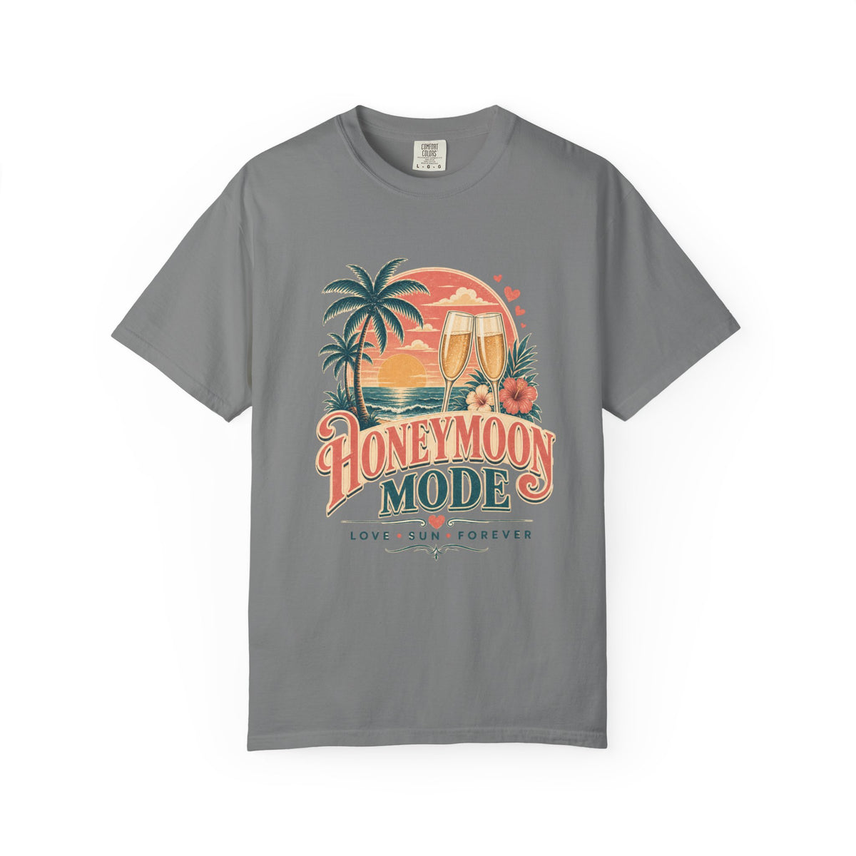 Honeymoon Mode T-Shirt — Tropical Sunset Couple Vacation Tee