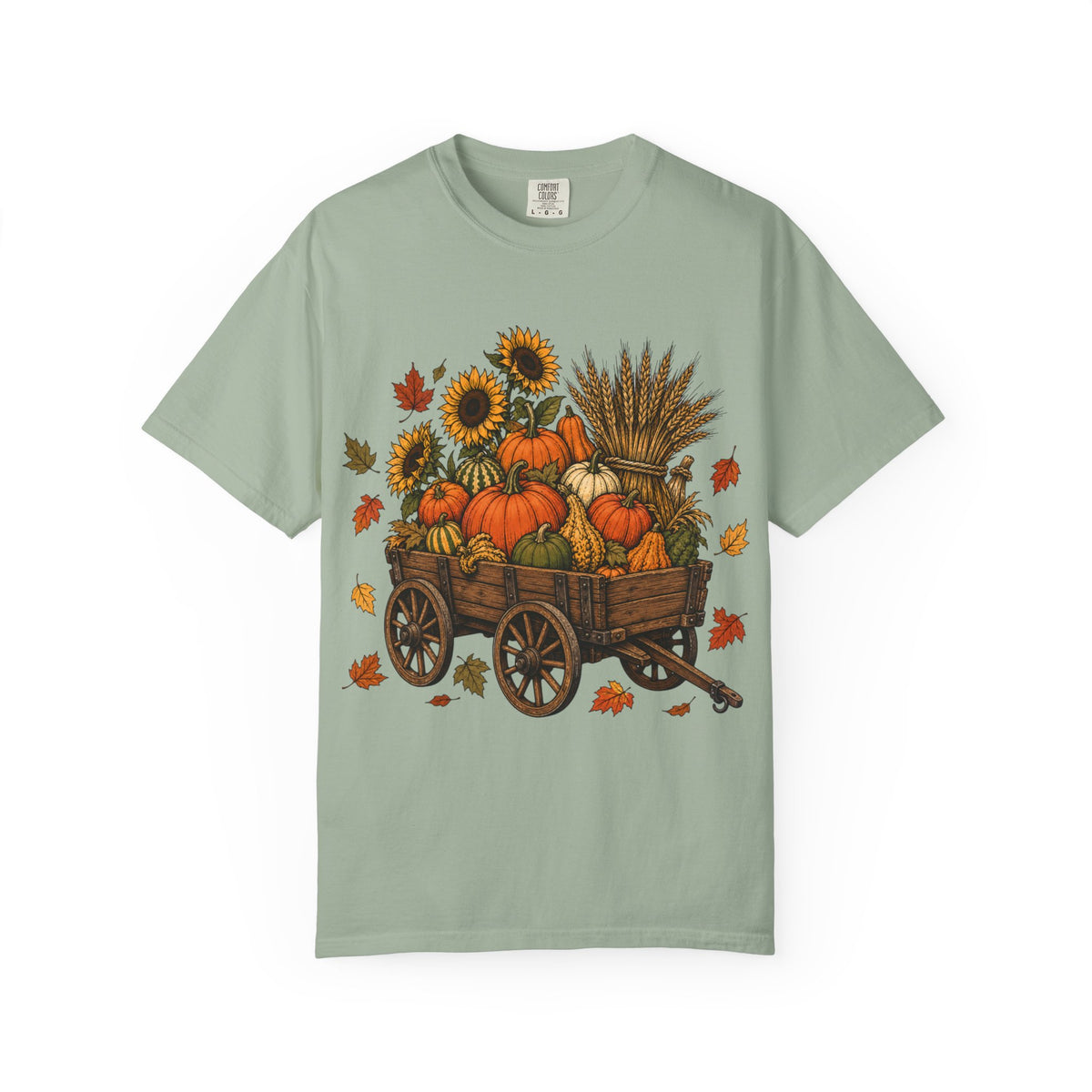 Autumn Harvest Wagon T-Shirt — Pumpkin & Sunflower Fall Tee