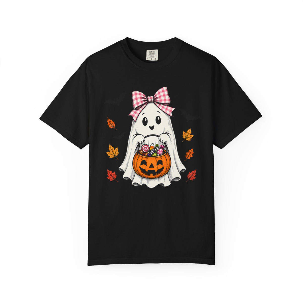 Cute Halloween Ghost T-Shirt — Trick-or-Treat Pumpkin & Bats