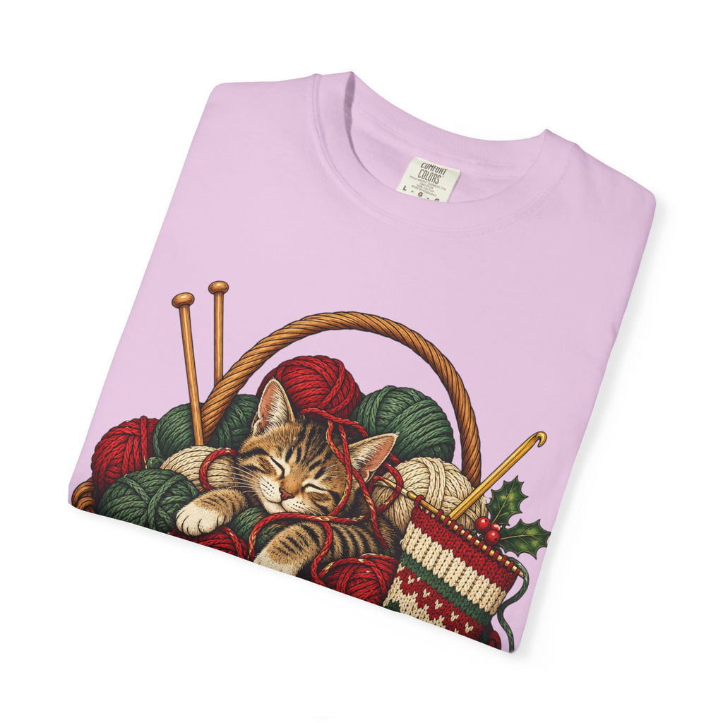 Cat in Yarn Basket T‑Shirt — Cozy Holiday Knitting Cat Tee