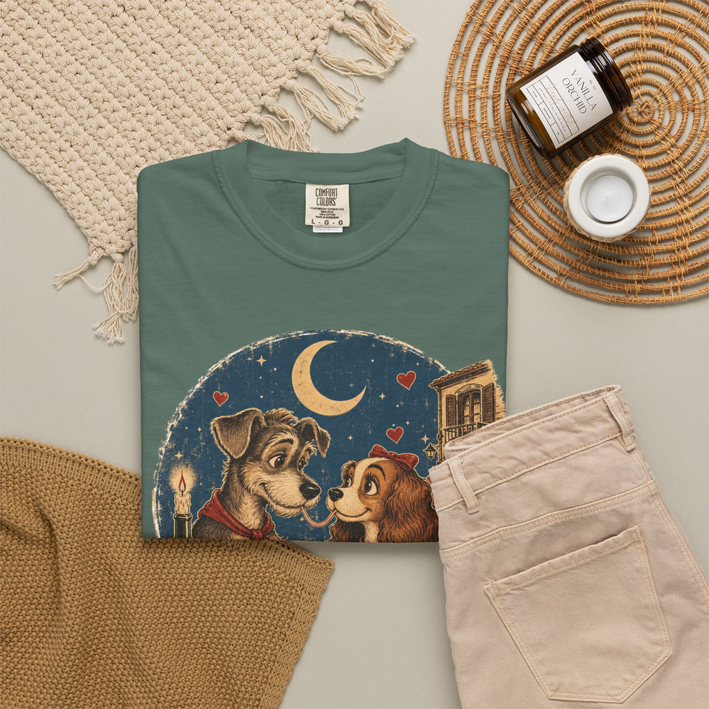 T-Shirt — "Love at First Bite" Vintage Pizza Date Dogs Tee