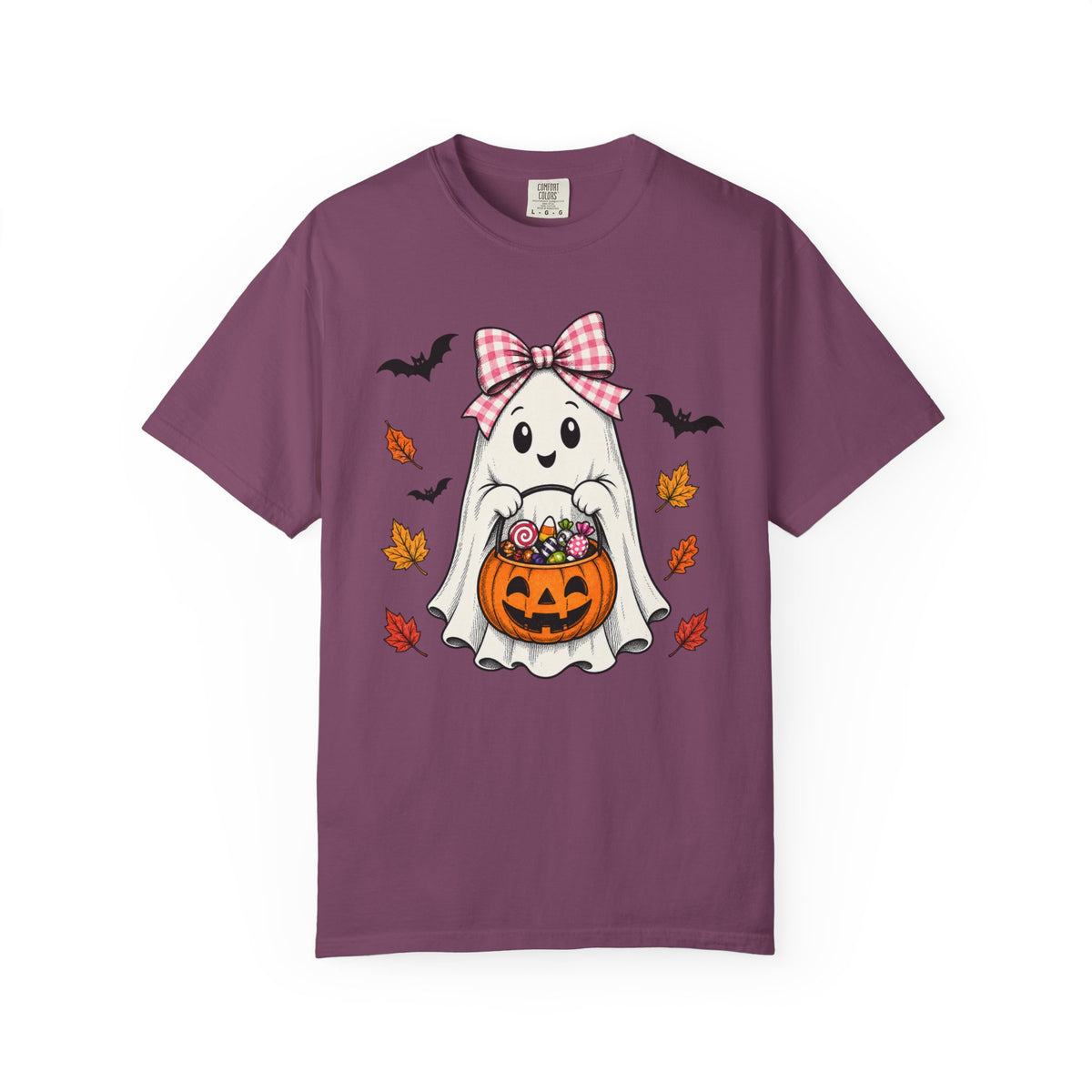 Cute Halloween Ghost T-Shirt — Trick-or-Treat Pumpkin & Bats
