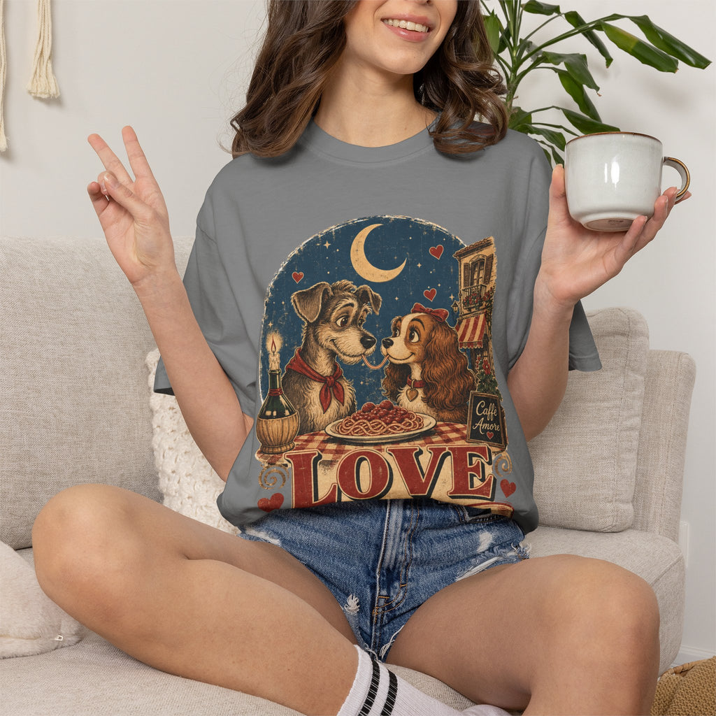 T-Shirt — "Love at First Bite" Vintage Pizza Date Dogs Tee