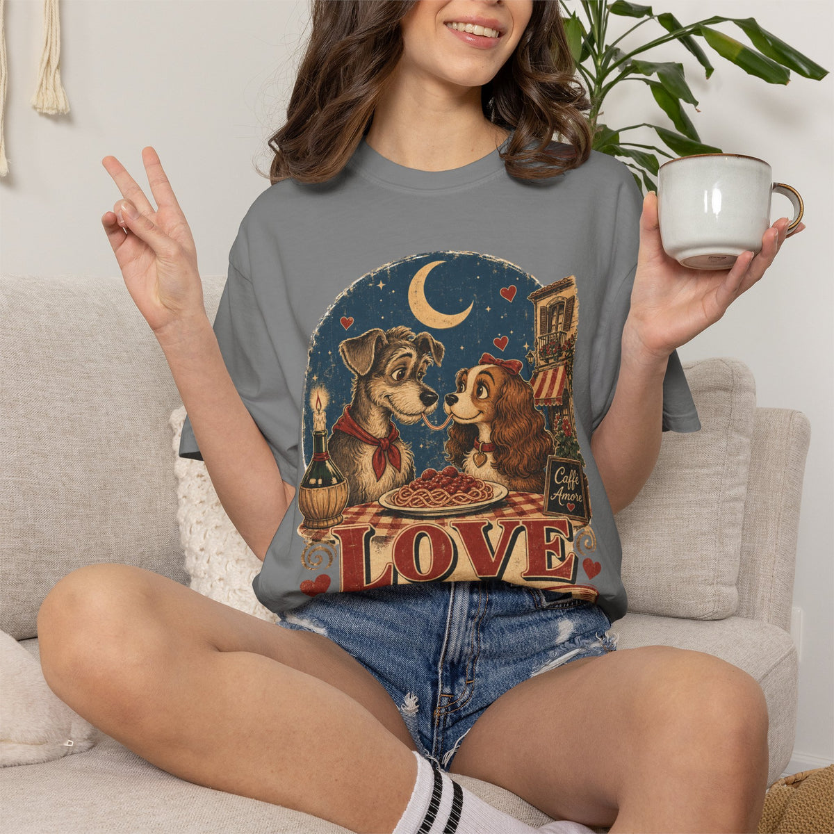 T-Shirt — "Love at First Bite" Vintage Pizza Date Dogs Tee