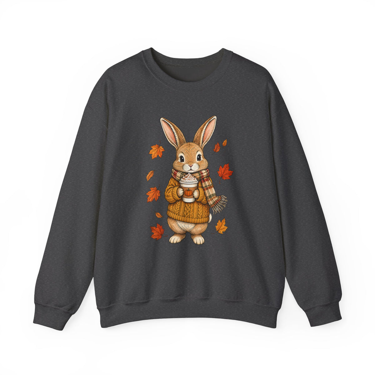 Autumn Bunny Sweatshirt – Cozy Fall Rabbit Holding Coffee