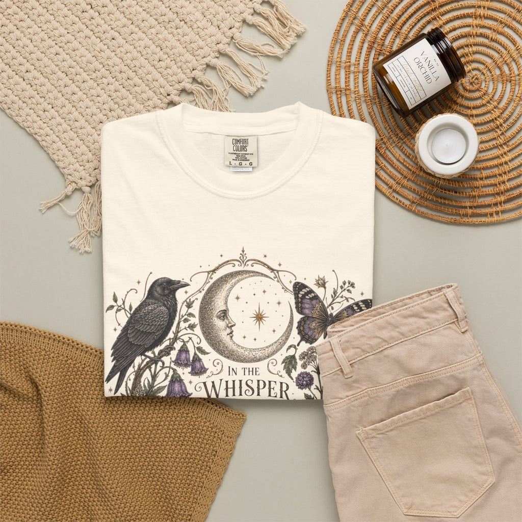Whisper of the Wild T-Shirt — Moon, Raven & Mushroom Nature Graphic