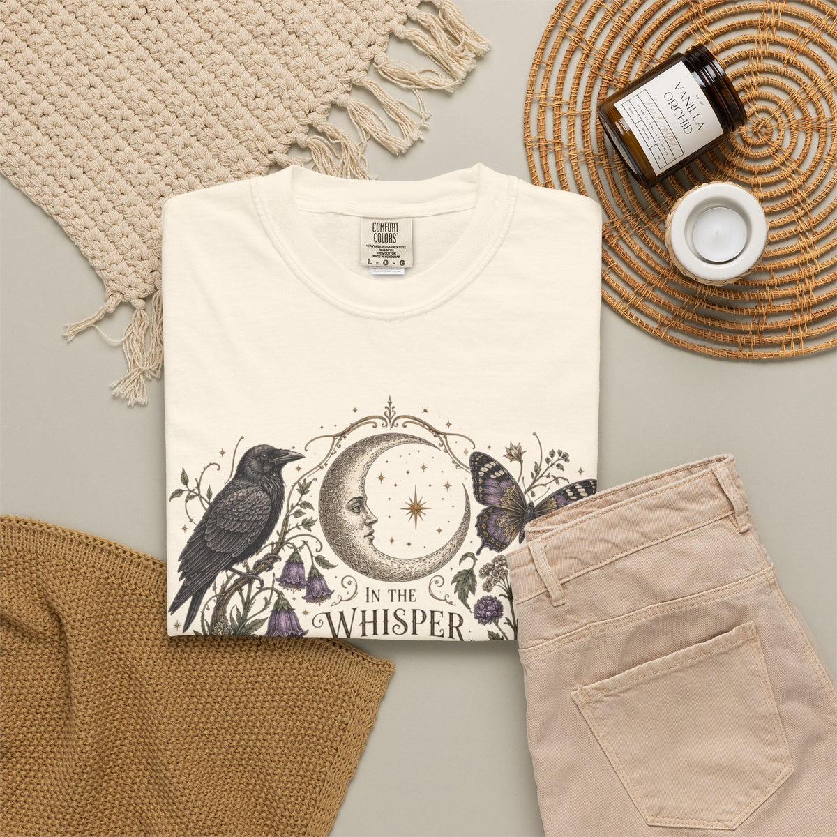 Whisper of the Wild T-Shirt — Moon, Raven & Mushroom Nature Graphic