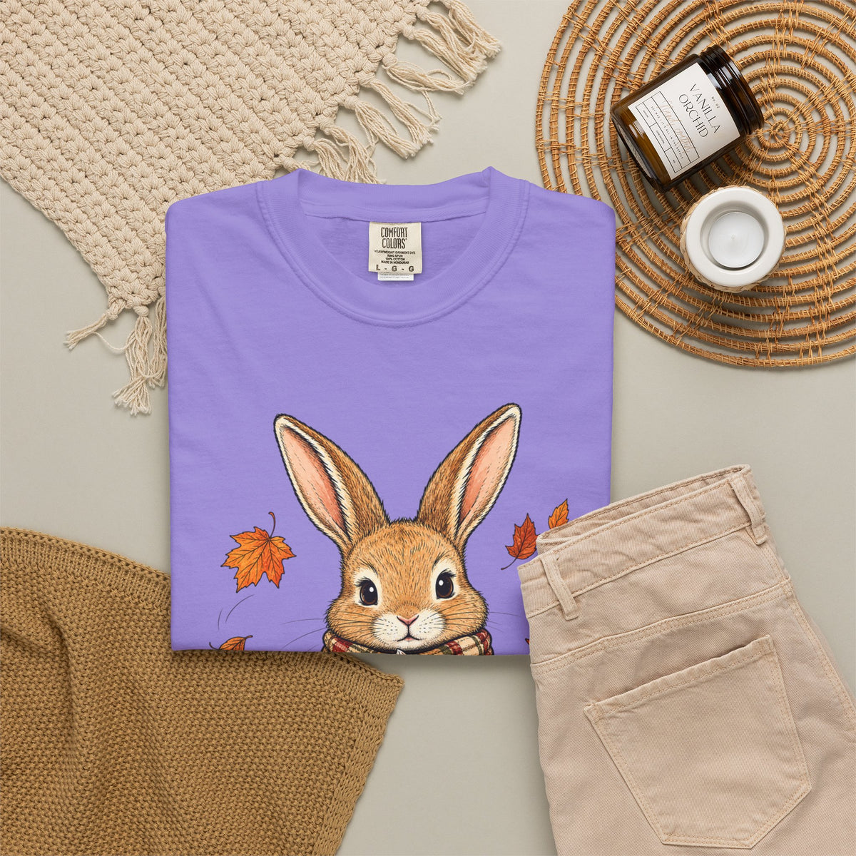 Autumn Bunny Tee — Cozy Fall Rabbit with Scarf & Hot Cocoa