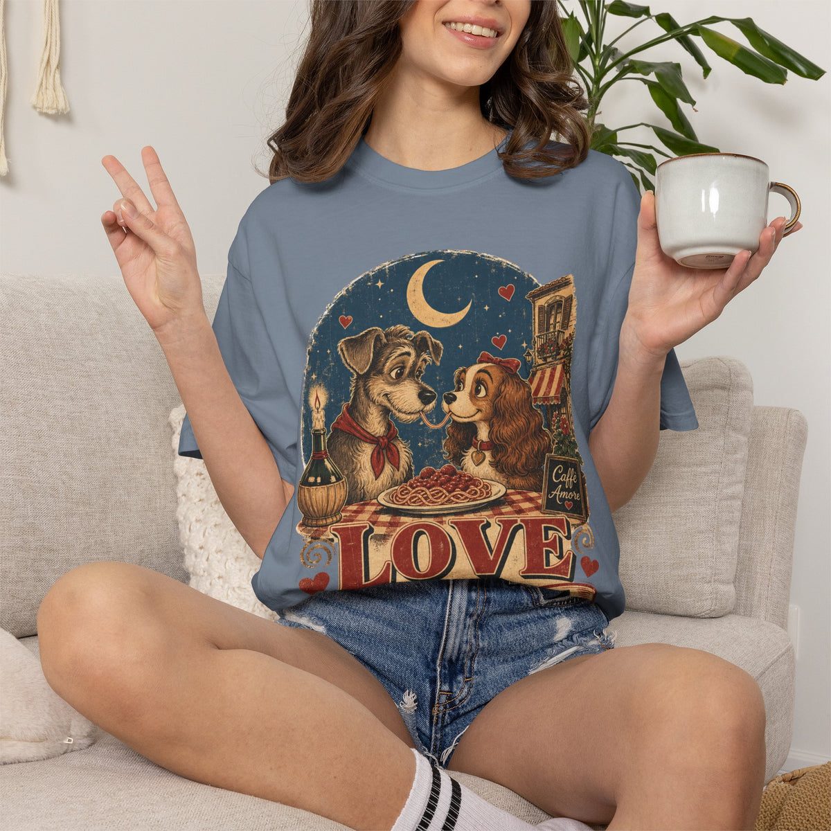 T-Shirt — "Love at First Bite" Vintage Pizza Date Dogs Tee