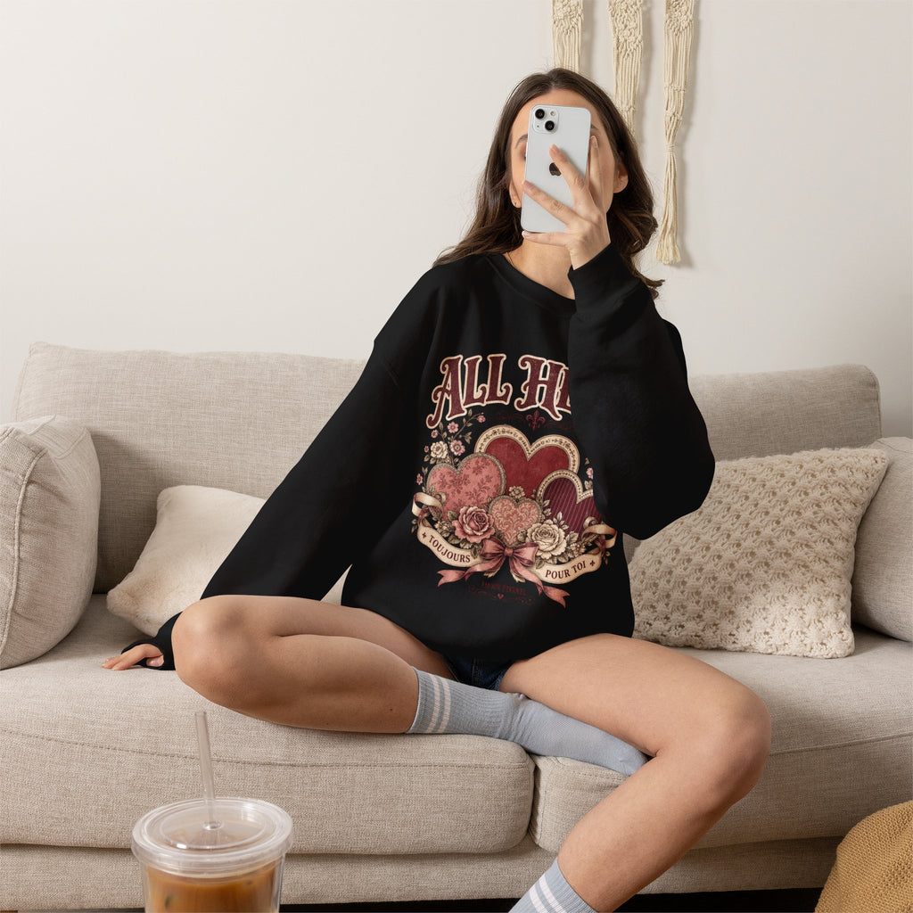 Vintage-Sweatshirt mit Rundhalsausschnitt zum Valentinstag – „All Heart“ romantisches Motiv