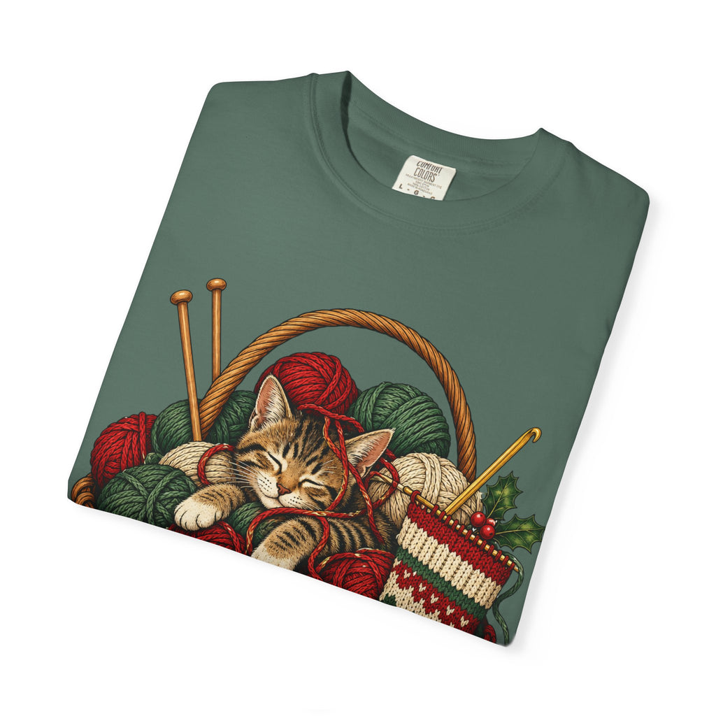 Cat in Yarn Basket T‑Shirt — Cozy Holiday Knitting Cat Tee