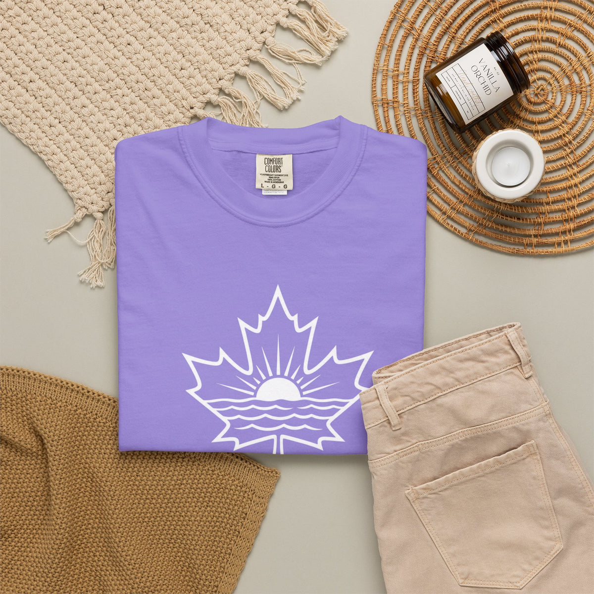 Lake Ontario T-Shirt — Retro Maple Leaf Sunset Graphic
