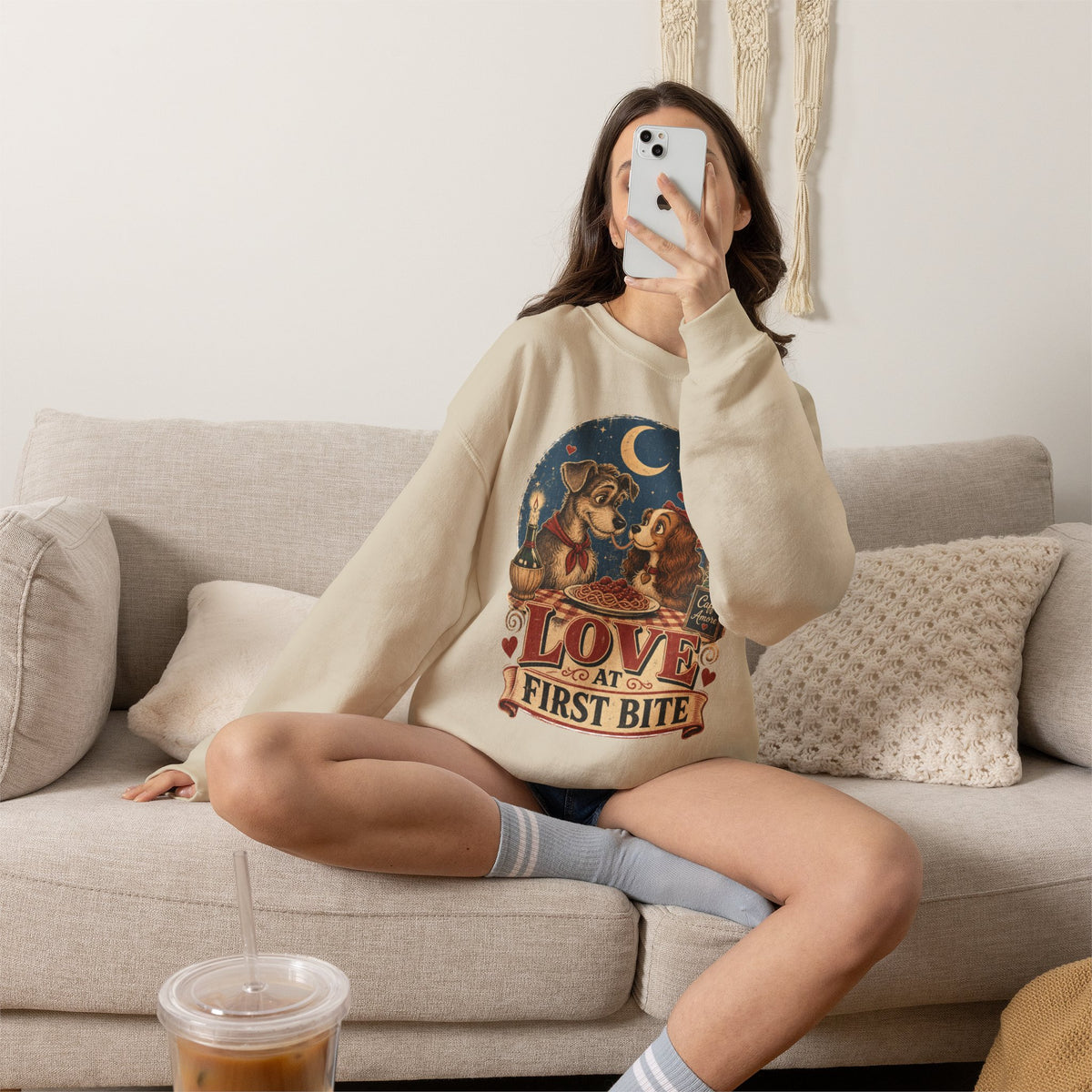 Love at First Bite Sweatshirt — Cute Dog & Pizza Cozy Crewneck