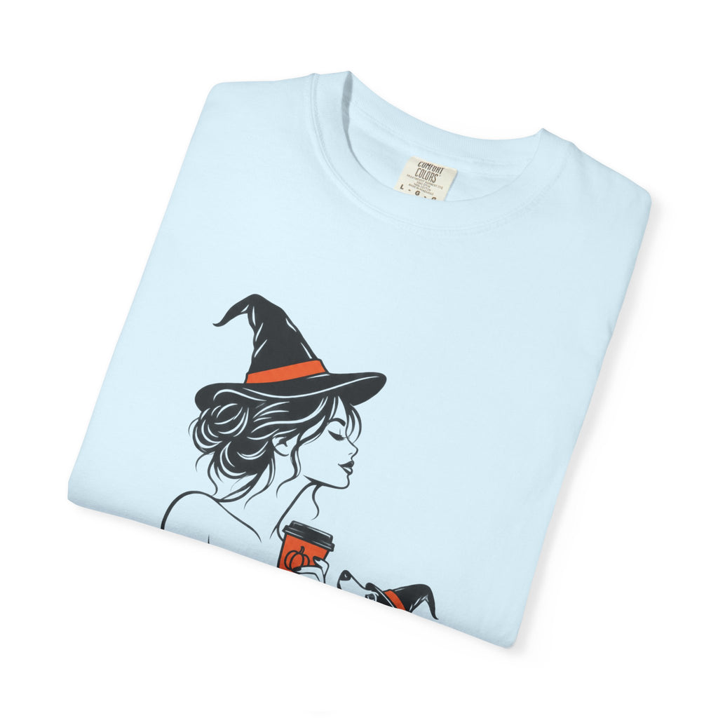 Her Human Witch Tee — Halloween Witch & Dog Graphic T-Shirt