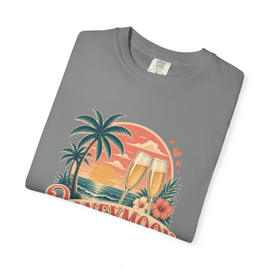 Honeymoon Mode T-Shirt — Tropical Sunset Couple Vacation Tee