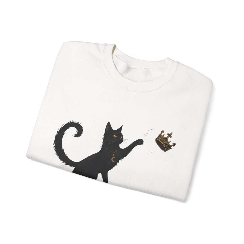 Cat with Crown Crewneck Sweatshirt — Playful Black Cat Graphic