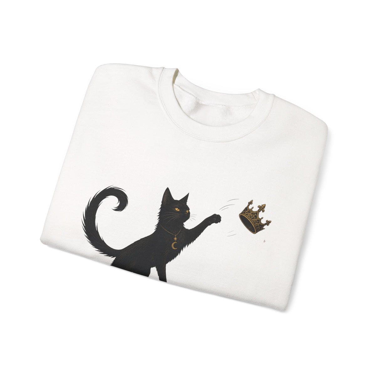 Cat with Crown Crewneck Sweatshirt — Playful Black Cat Graphic